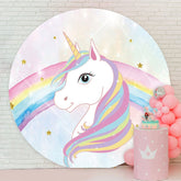 Aperturee - Rainbow And Unicorn Pink Round Girls Birthday Backdrop
